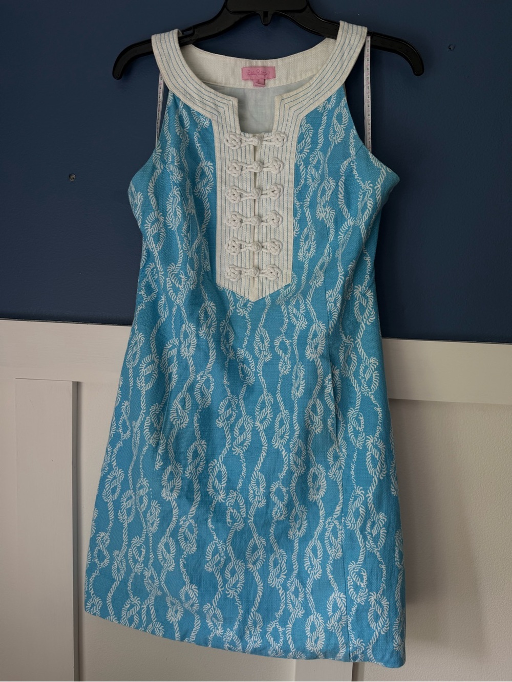 Lilly Pulitzer Row Your Boat Blue and White Rope Print Sleeveless Shift Dress - Picture 11 of 14